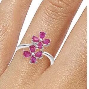 Lab-Grown Ruby & Diamond Accent Bypass Sterling Silver Flower Ring